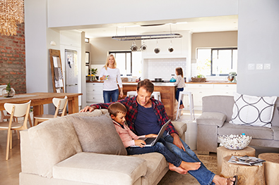 family hanging out in living space